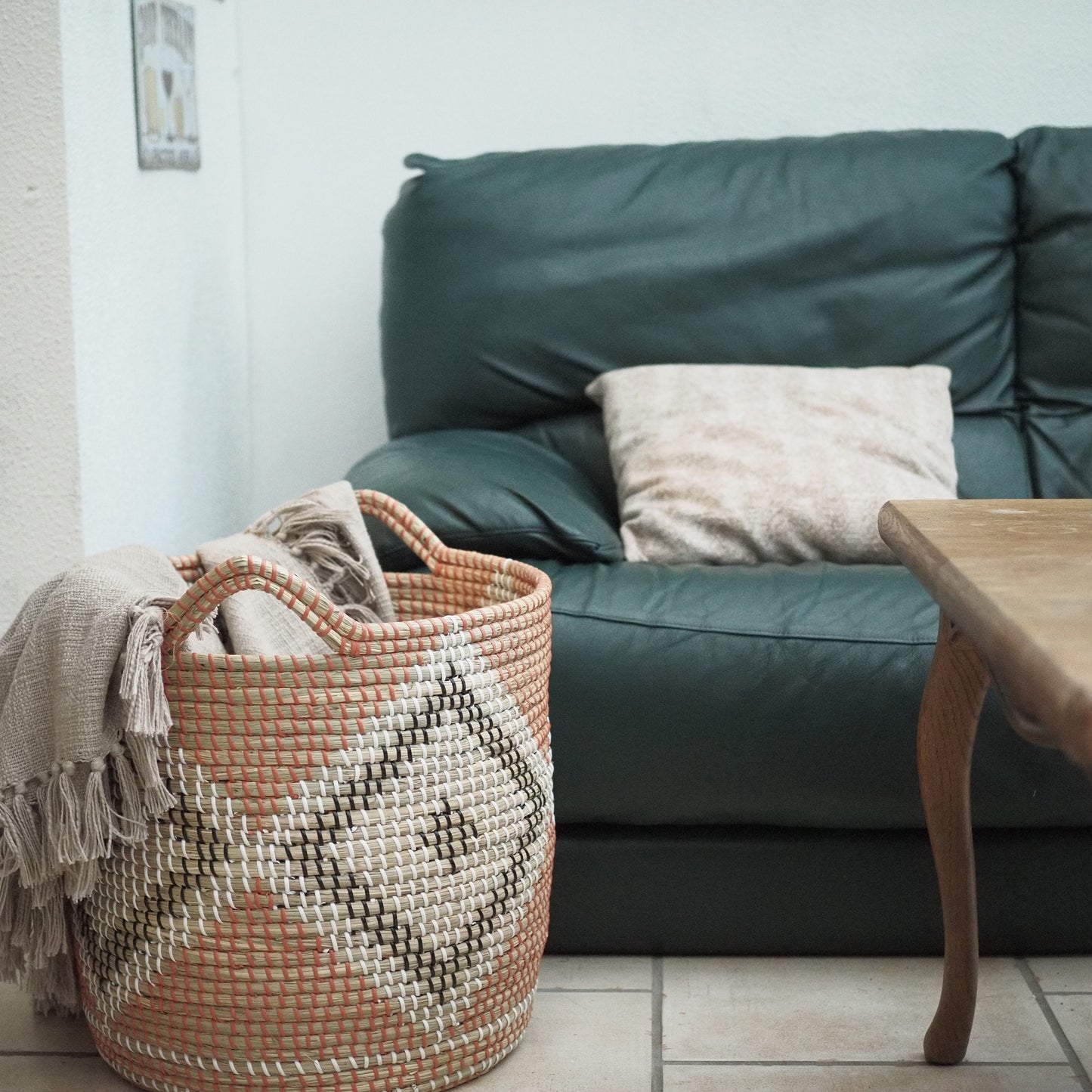 Seagrass basket ethnic red, black and white mixed color