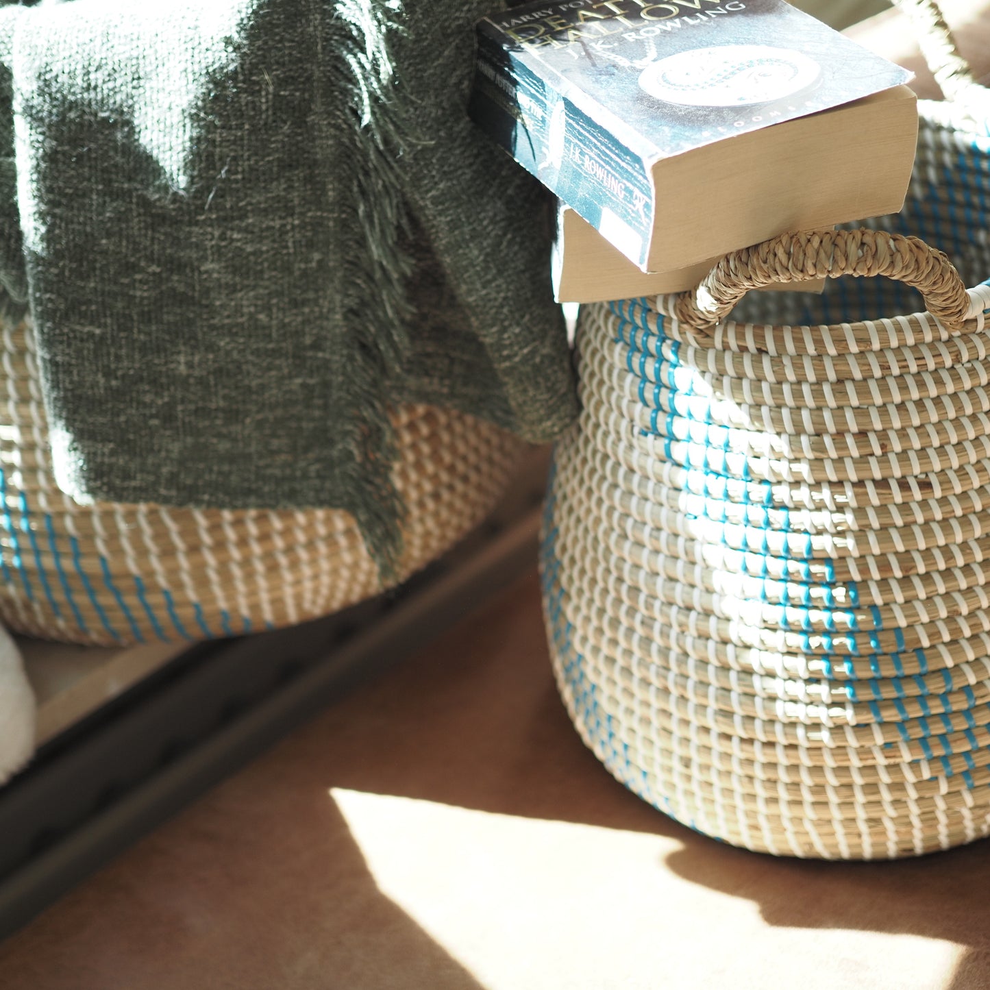 Seagrass baskets blue and natural color
