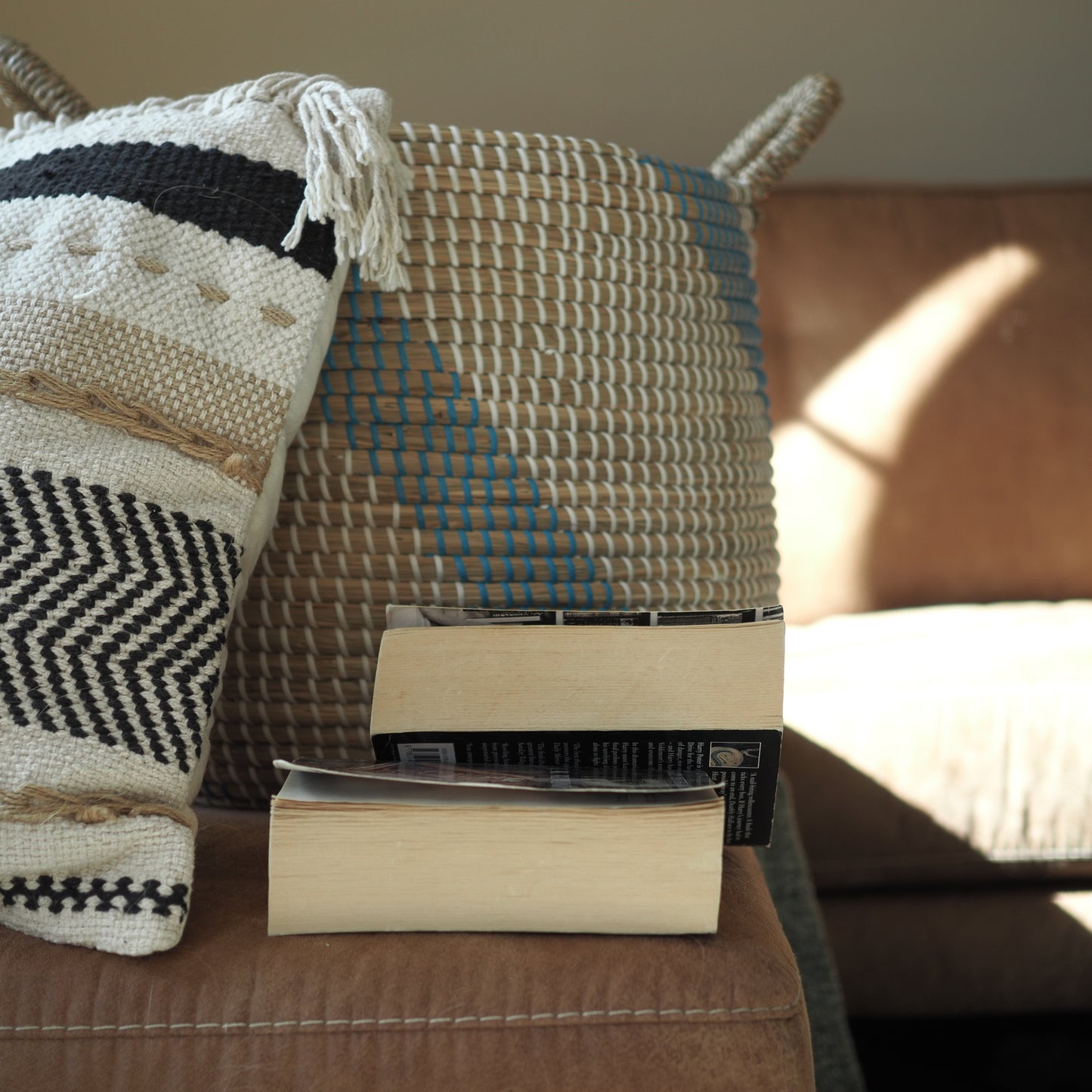 Seagrass baskets blue and natural color